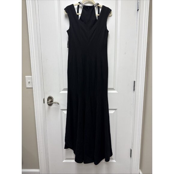 New Xscape Size 10 Black Rhinestone Embellished Cocktail Formal Gown Dress Maxi - Picture 10 of 13